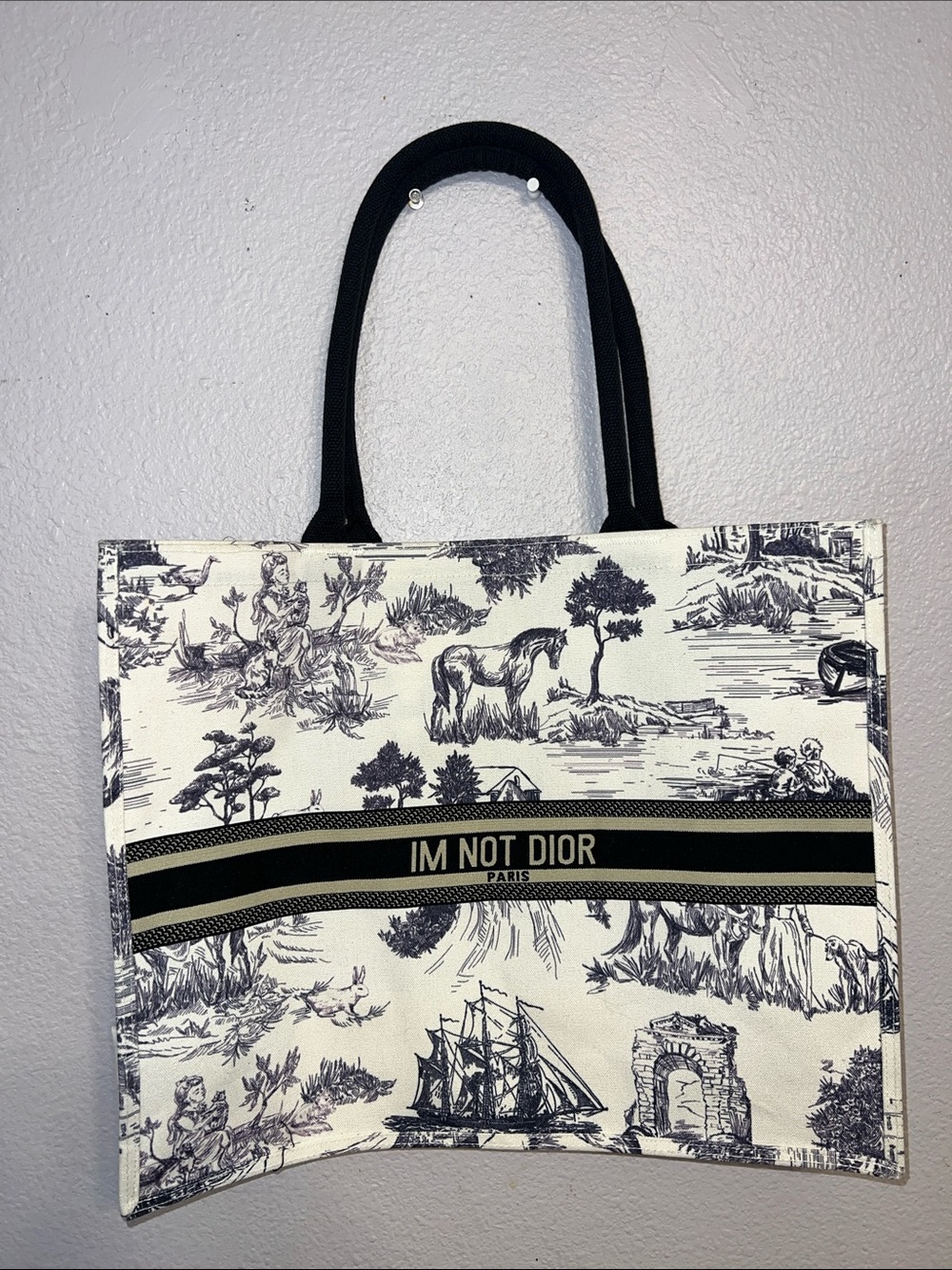 IM NOT DIOR PARIS Black & Ivory Toile Tote Bag, Beach Bag!  Bluenut 💙